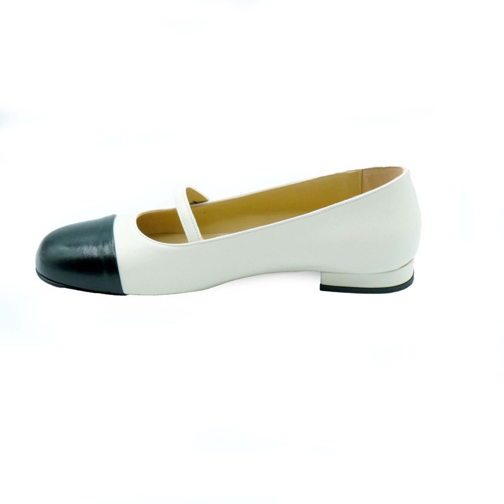 ﻿Lea Gu ballerina in nappa con punta in contrasto, tacco 10mm Moda