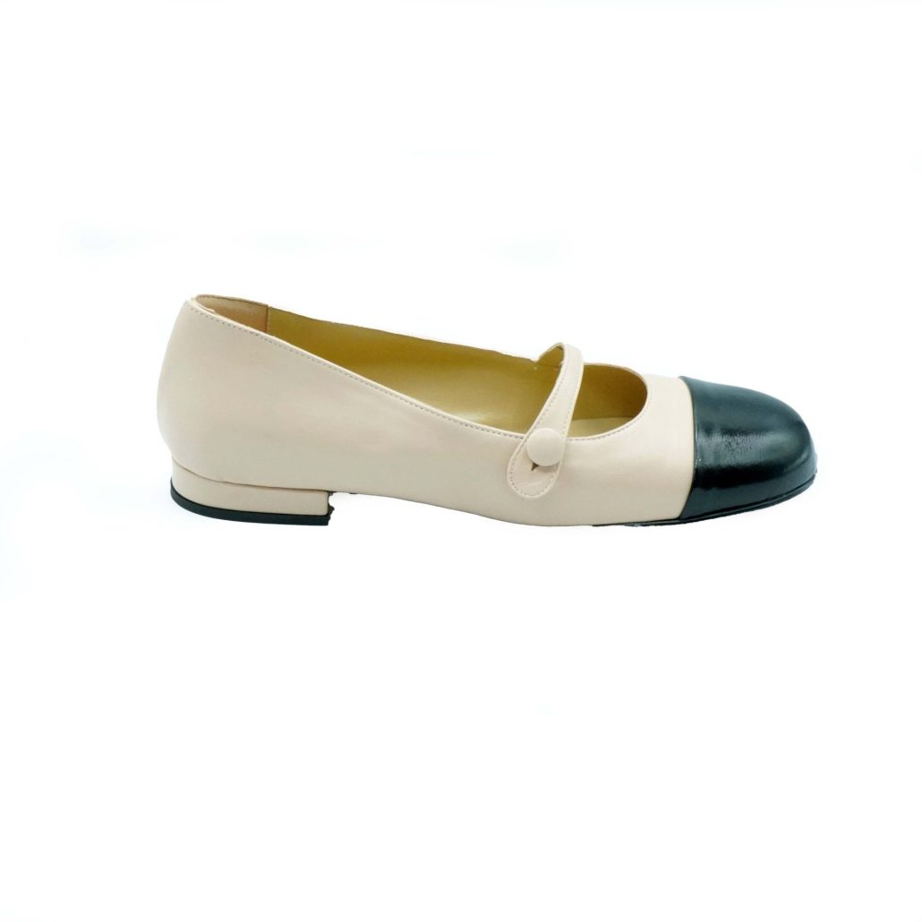 ﻿Lea Gu ballerina in nappa con punta in contrasto, tacco 10mm Moda