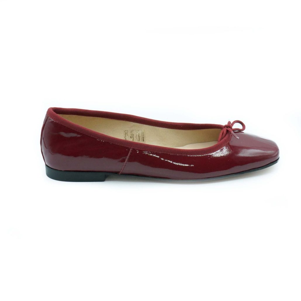 Lea Gu ballerina in vernice, fiocco frontale, punta quadrata, tacco 10mm