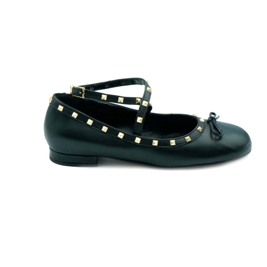 Lea Gu ballerina in nappa, allacciatura frontale alla caviglia con borchie, tacco 10 mm Vendita