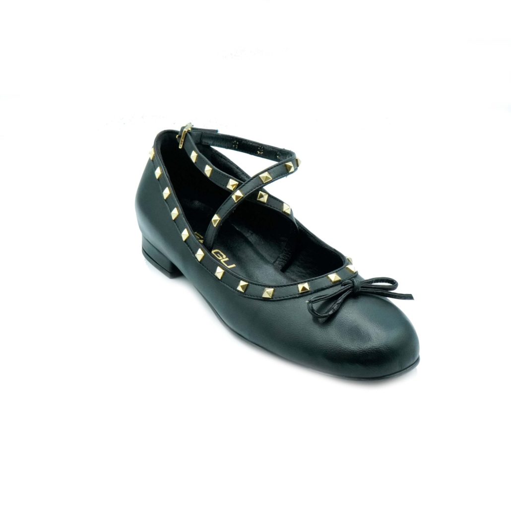 Lea Gu ballerina in nappa, allacciatura frontale alla caviglia con borchie, tacco 10 mm Vendita