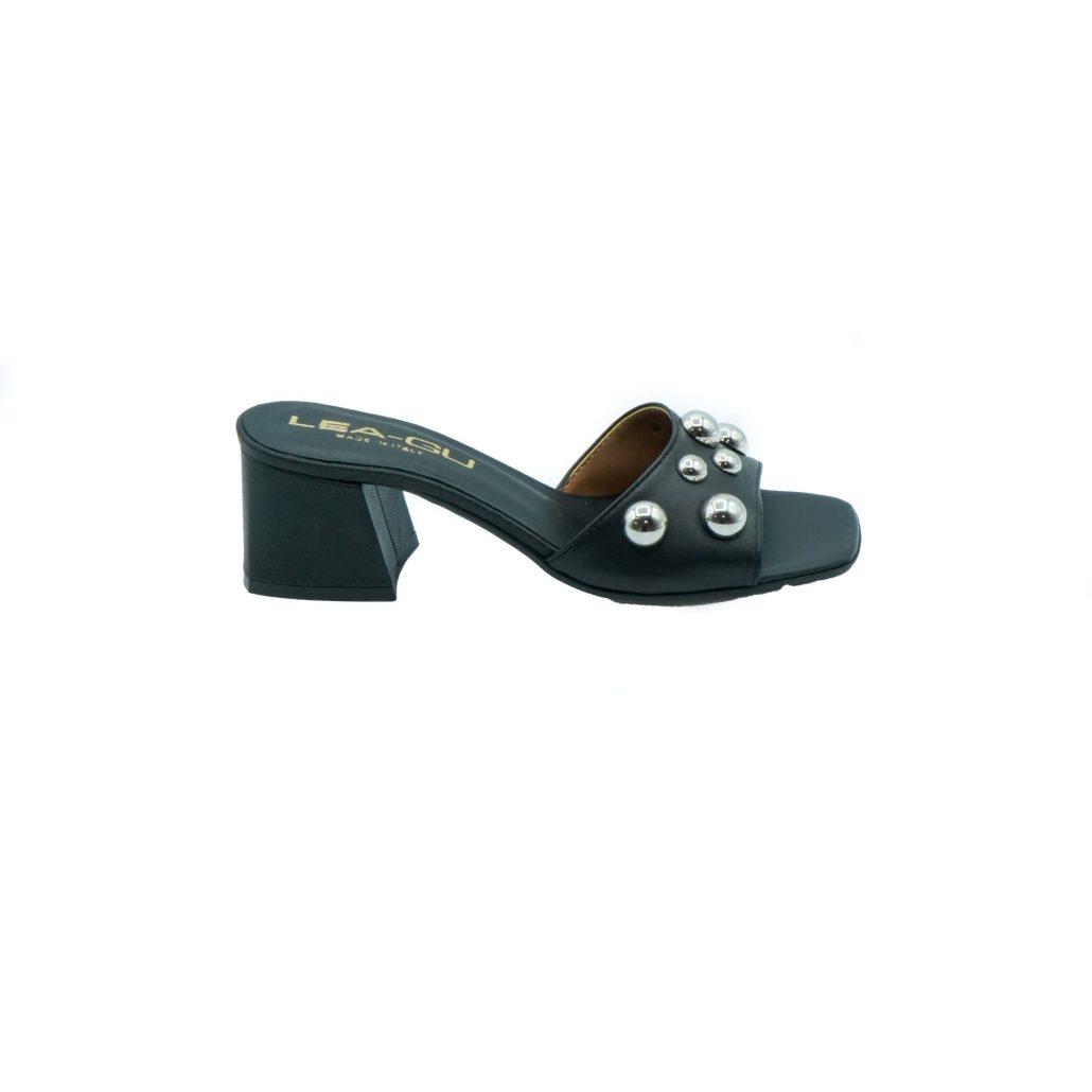 Lea Gu ciabatta in nappa, fascia frontale con borchie, tacco 50mm Spedizione Gratuita