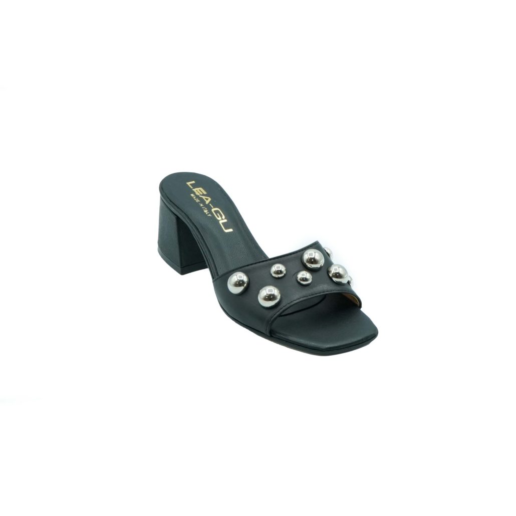 Lea Gu ciabatta in nappa, fascia frontale con borchie, tacco 50mm Spedizione Gratuita