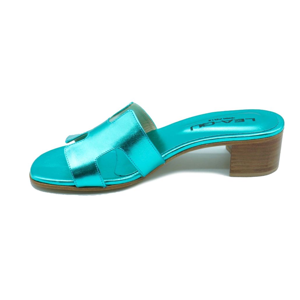Lea Gu ciabattina in nappa laminata , fascia frontale, tacco 30mm Soddisfazione Garantita