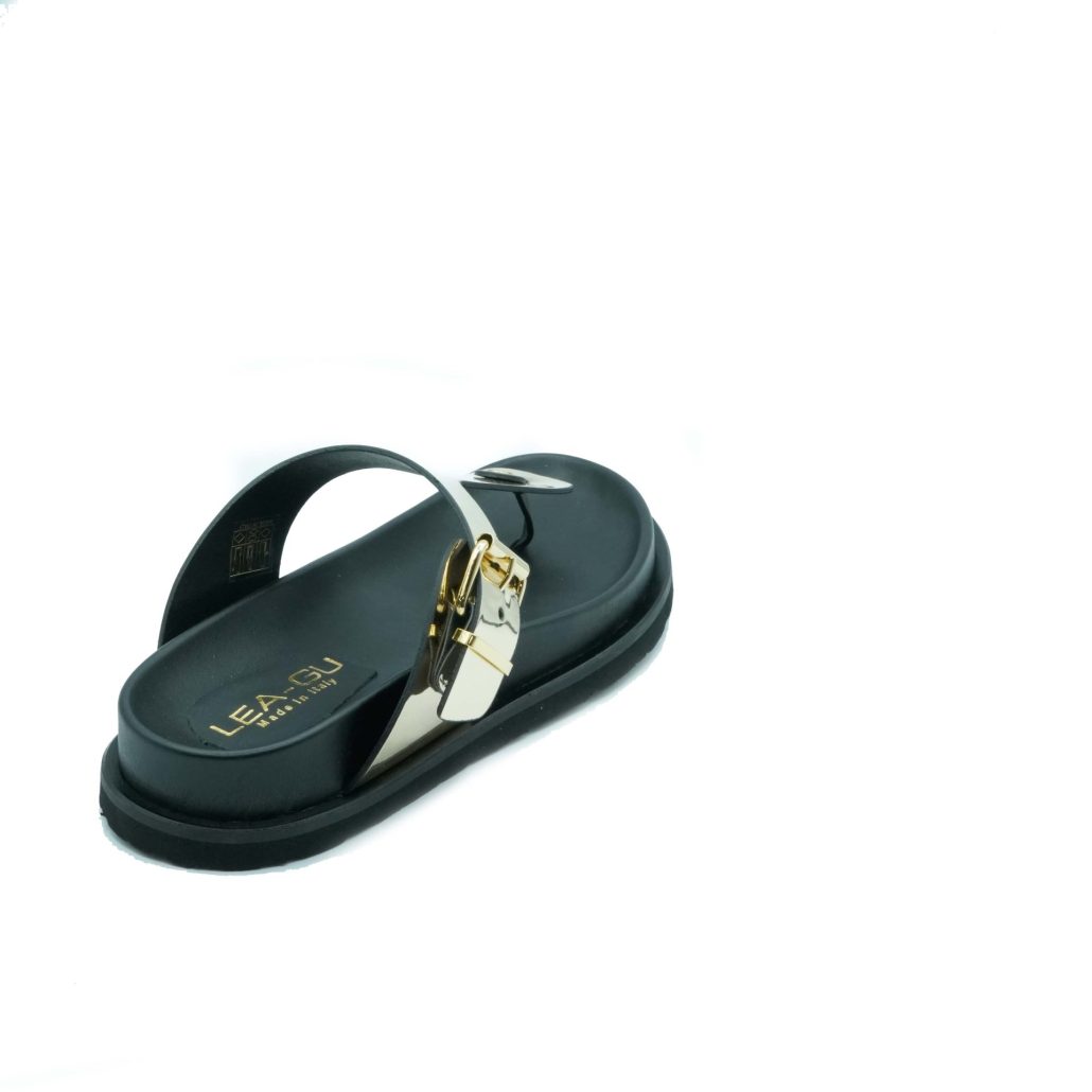 Lea Gu ciabattina in nappa laminata, doppia fibbia frontale, fondo gomma 40 mm Qualità Garantita