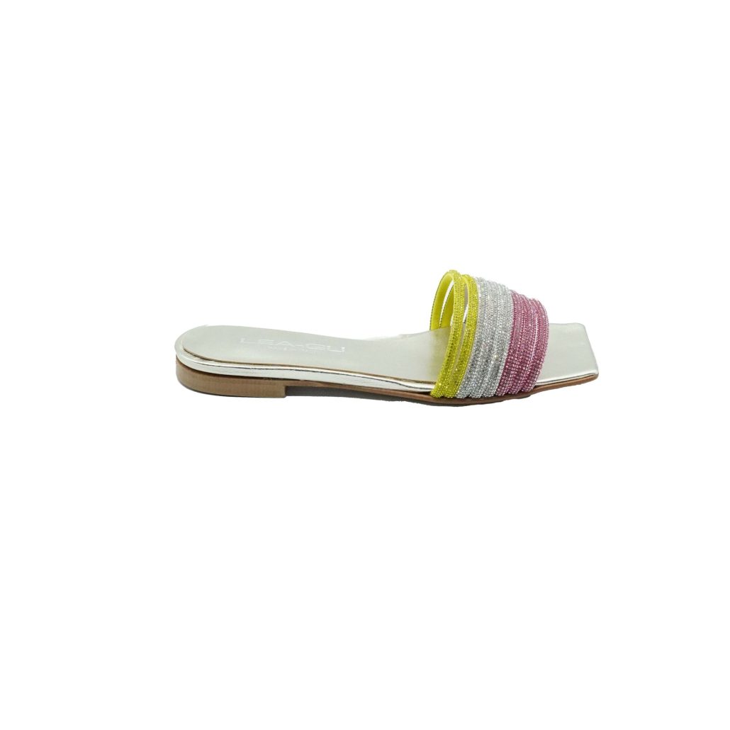 Lea Gu ciabattina in nappa laminata, fasce frontali, punta quadrata, tacco 10mm
