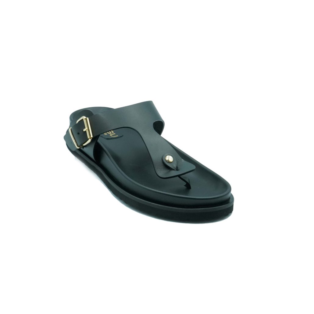 Lea Gu ciabattina in nappa, doppia fibbia oro frontale, fondo gomma 40 mm Shopping Online