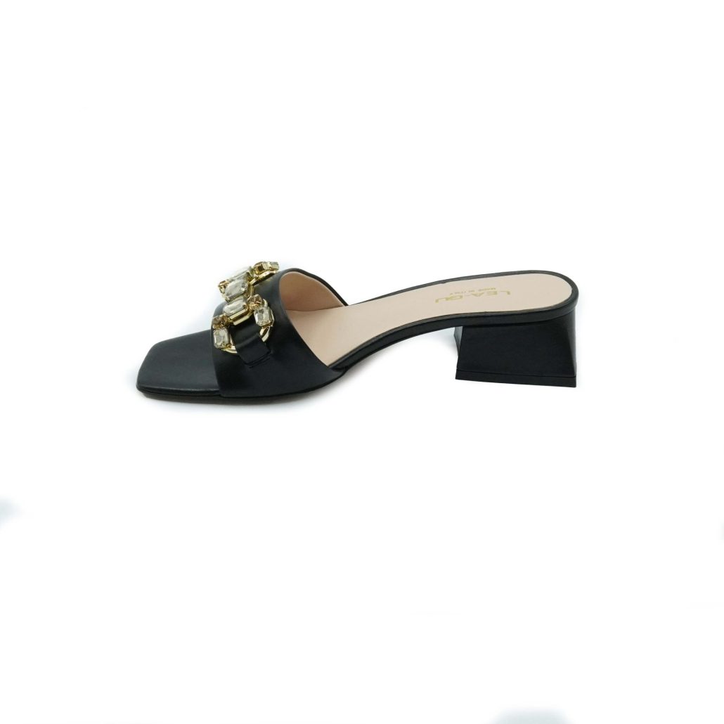 Lea Gu ciabattina in nappa, fascia con accessorio frontale, tacco 45 mm Affare Del Giorno