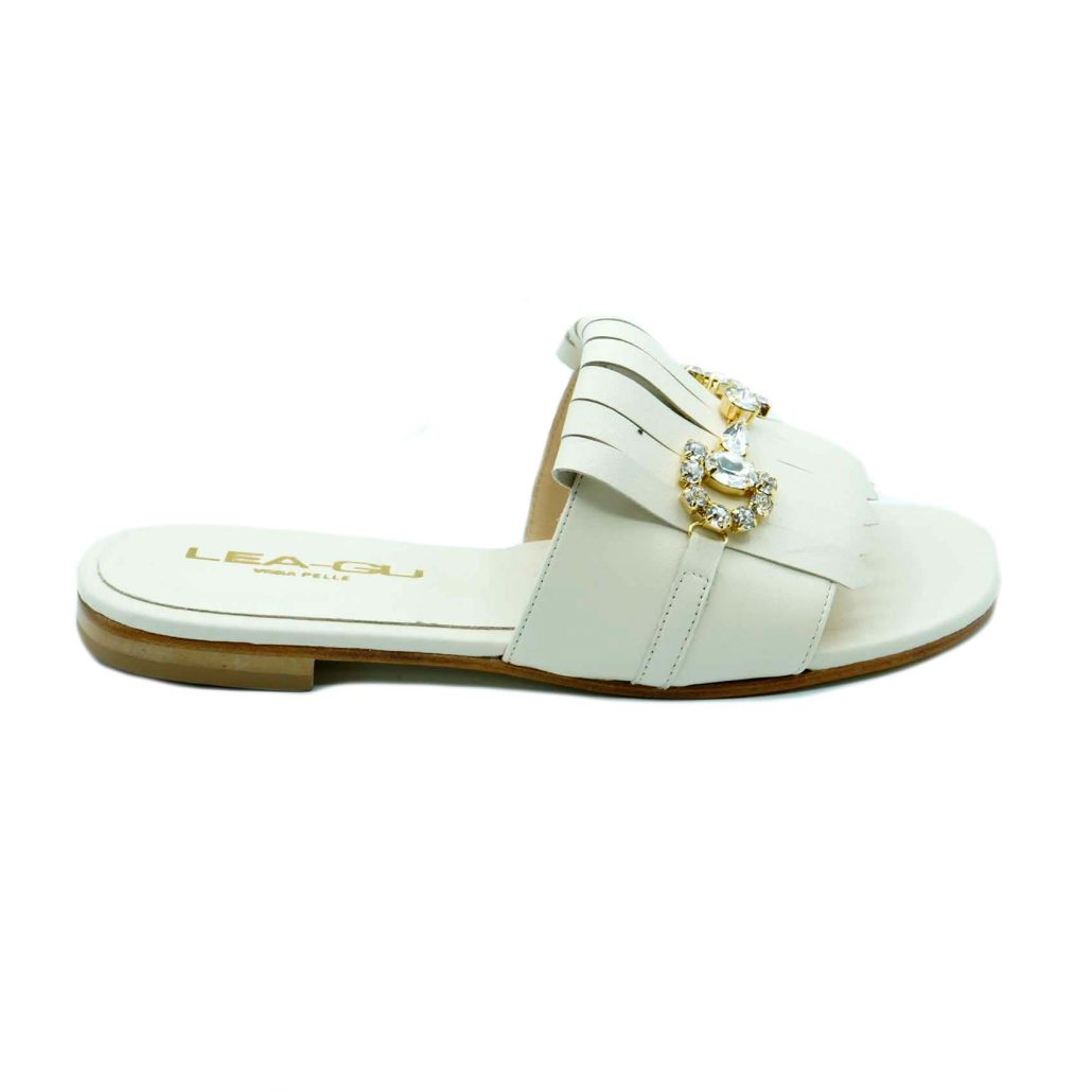 Lea Gu ciabattina in nappa, fascia con frange e accessorio frontale, tacco 10mm Prezzo Ridotto