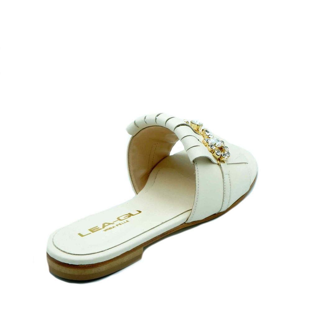 Lea Gu ciabattina in nappa, fascia con frange e accessorio frontale, tacco 10mm Prezzo Ridotto