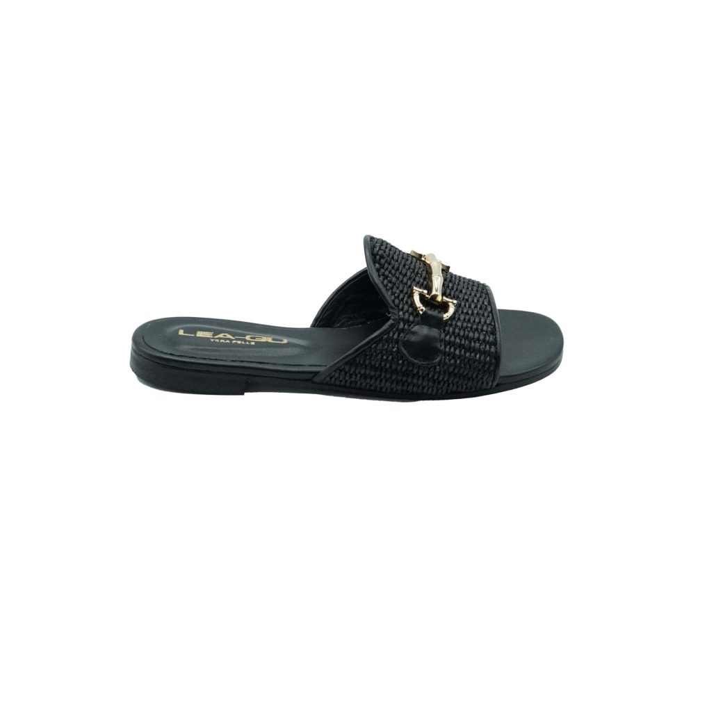 Lea Gu ciabattina in nappa, fascia frontale in rafia con accessorio, tacco 10mm Convenienza