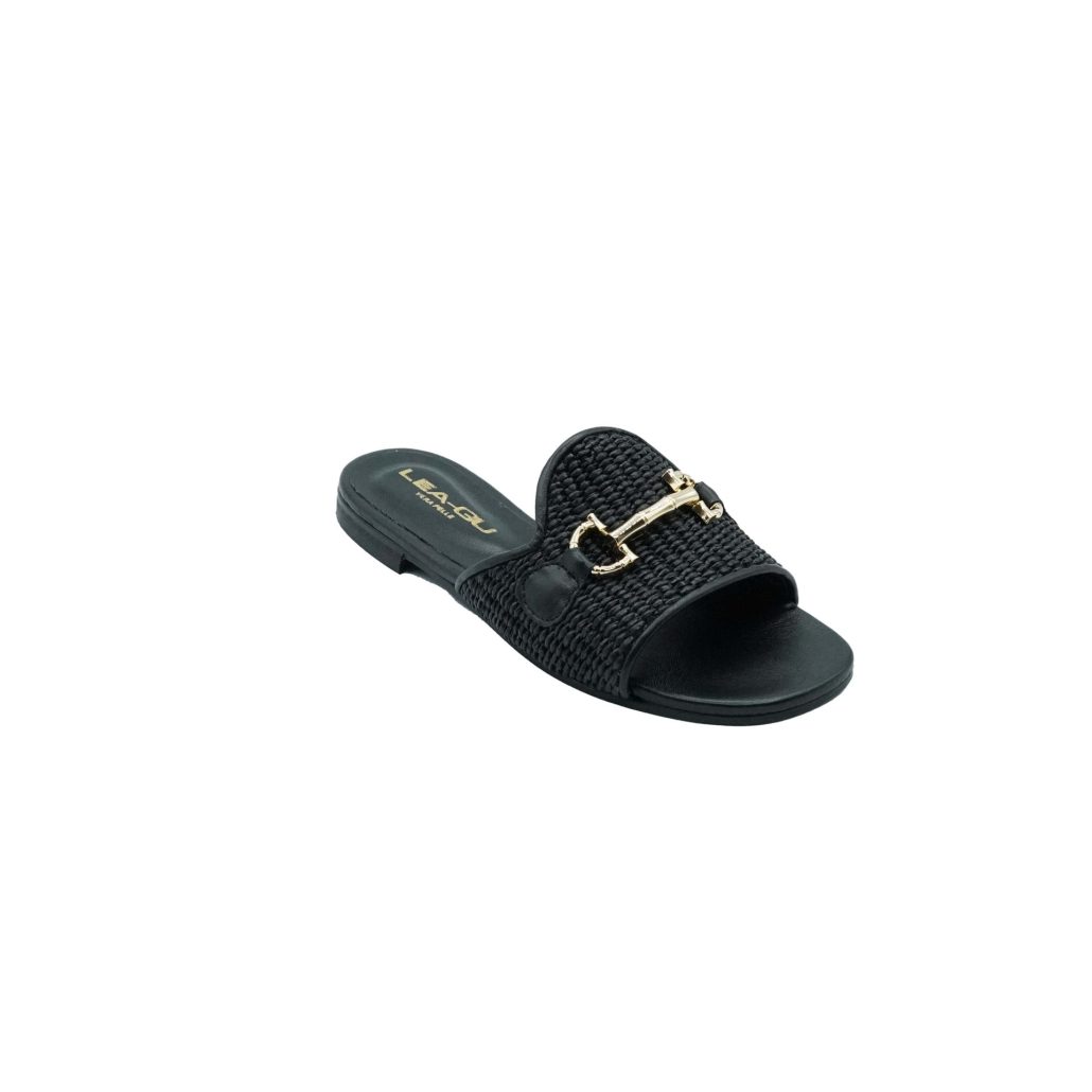 Lea Gu ciabattina in nappa, fascia frontale in rafia con accessorio, tacco 10mm Convenienza
