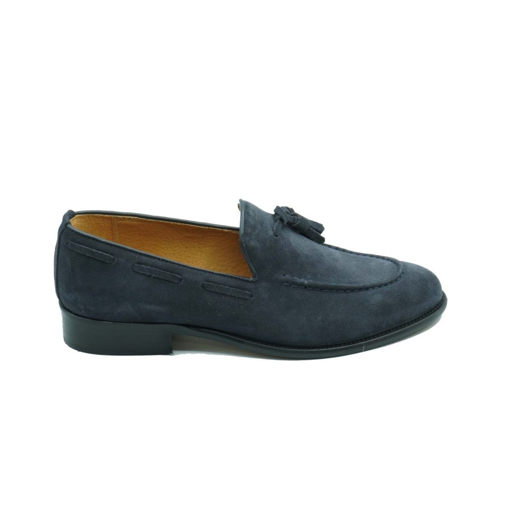 Lea Gu mocassino in camoscio, nappine frontali, fondo cuoio 25mm Online