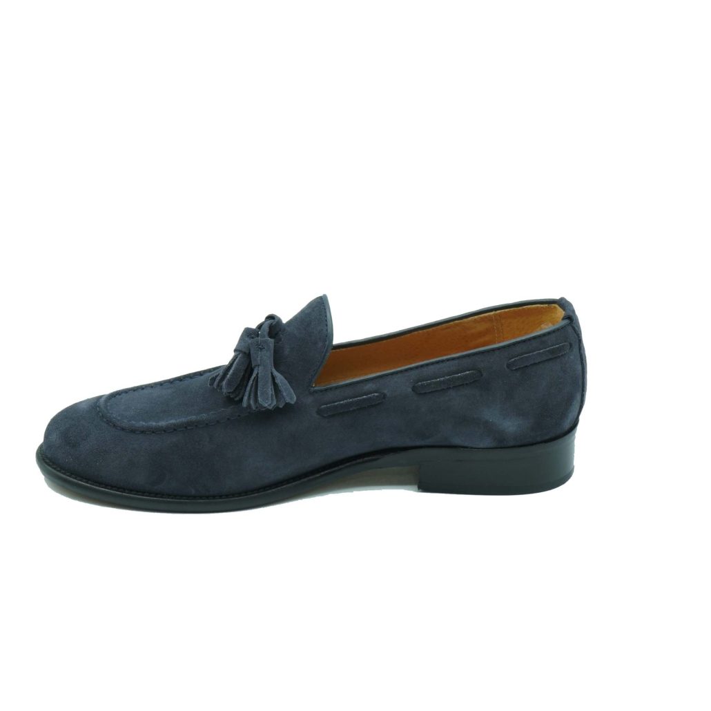 Lea Gu mocassino in camoscio, nappine frontali, fondo cuoio 25mm Online