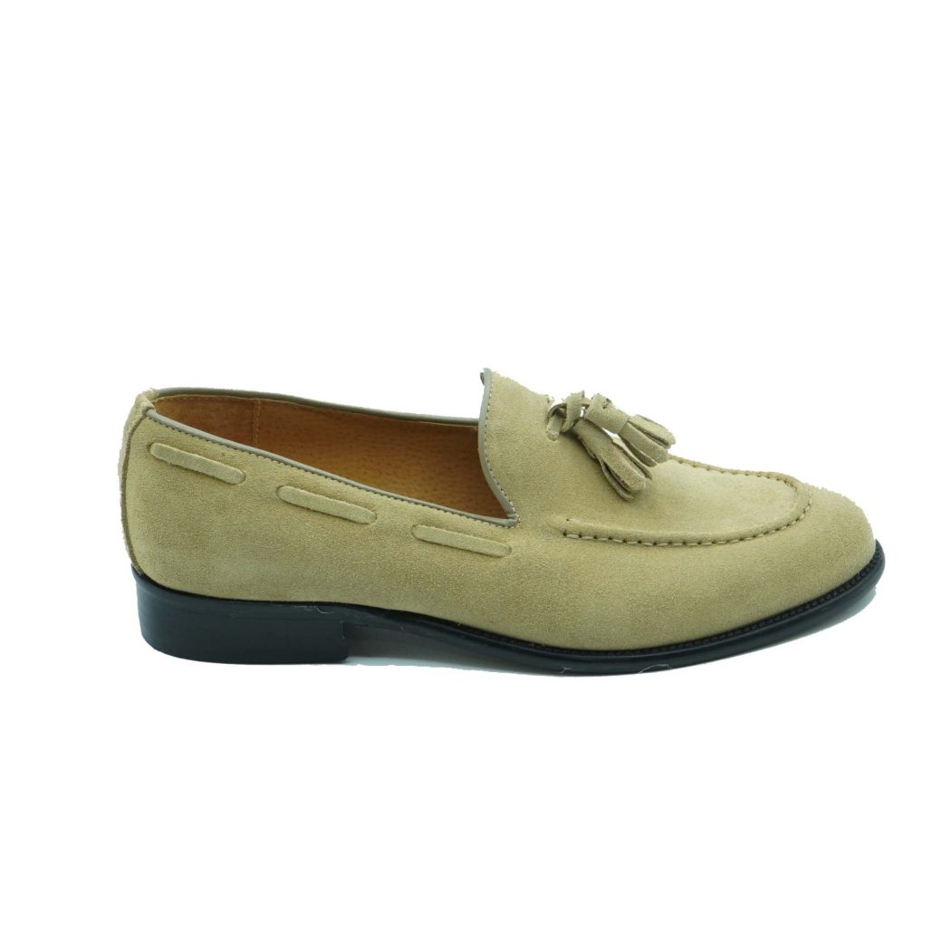 Lea Gu mocassino in camoscio, nappine frontali, fondo cuoio 25mm Online