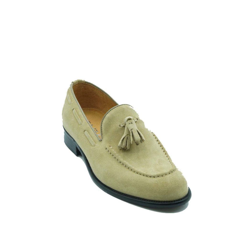Lea Gu mocassino in camoscio, nappine frontali, fondo cuoio 25mm Online