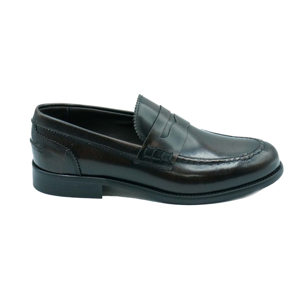 Lea Gu mocassino in vitello abrasivato, bocca di leone frontale, tacco 25mm Vendita Calda