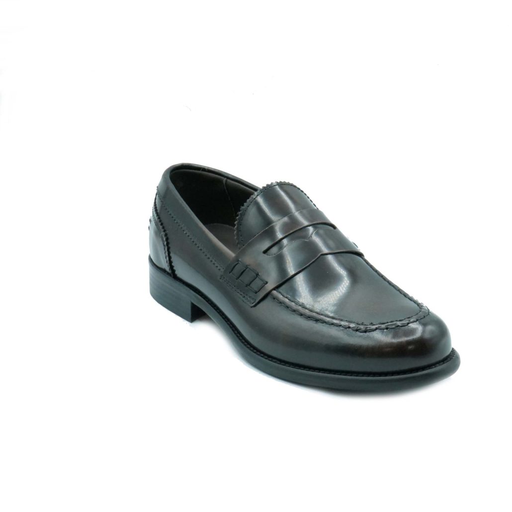 Lea Gu mocassino in vitello abrasivato, bocca di leone frontale, tacco 25mm Vendita Calda