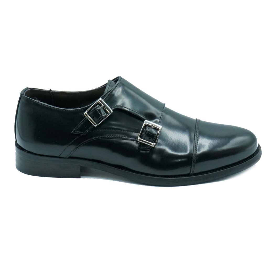 Lea Gu mocassino in vitello abrasivato, doppia fibbia frontale, tacco 25mm Vendita Economica