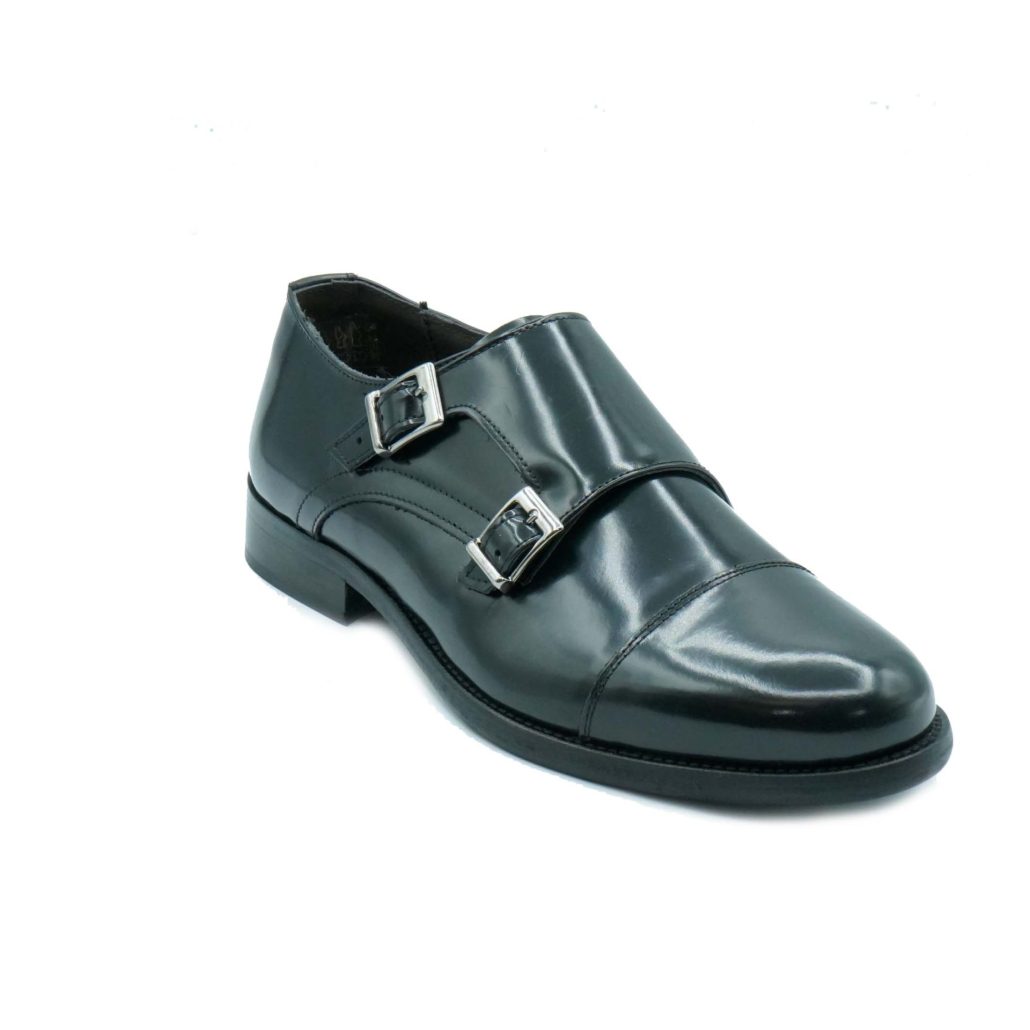 Lea Gu mocassino in vitello abrasivato, doppia fibbia frontale, tacco 25mm Vendita Economica