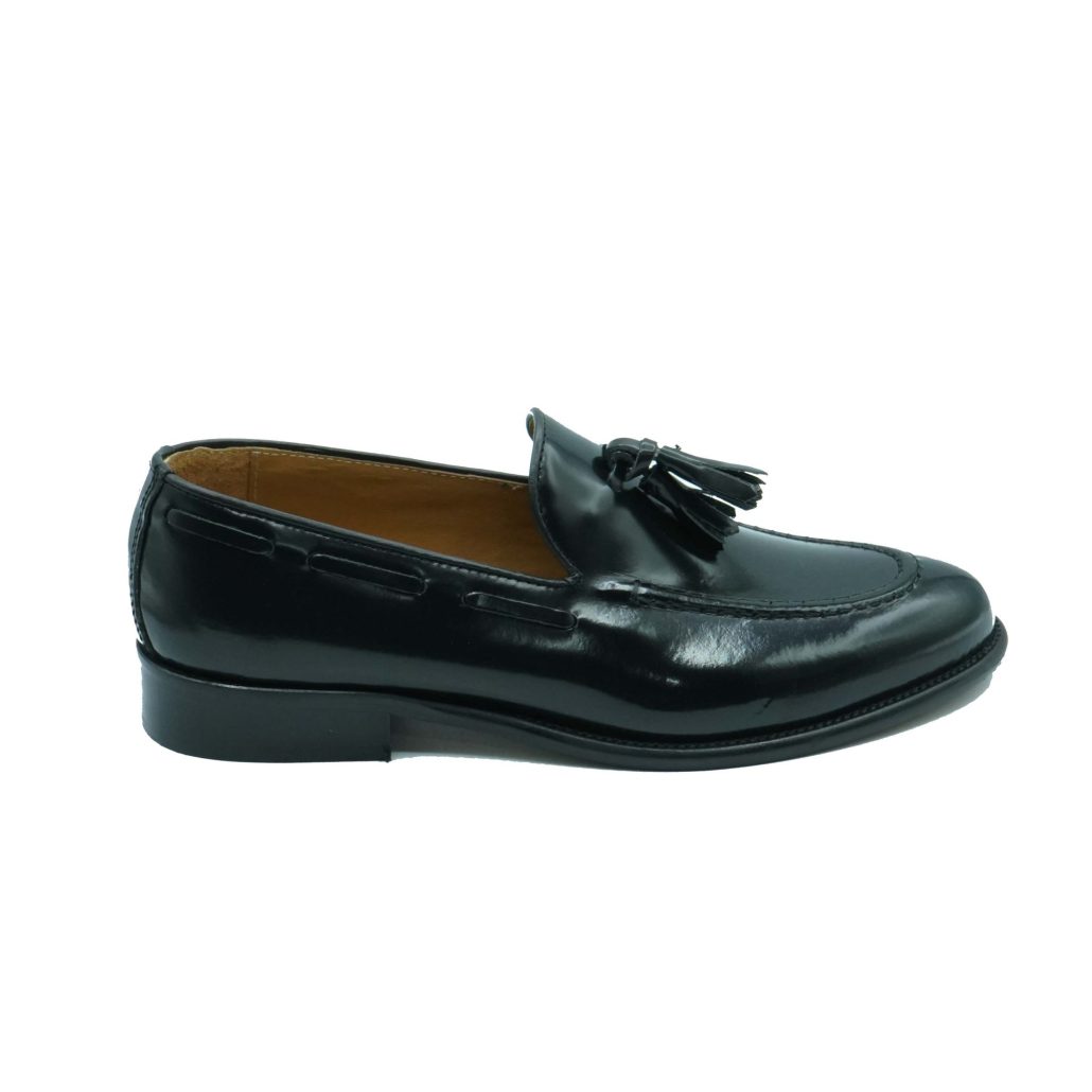 Lea Gu mocassino in vitello abrasivato, nappine frontali, tacco 25mm Saldi Di Fabbrica