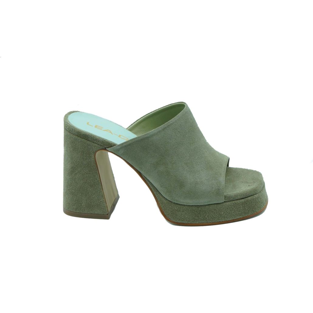 Lea Gu sabot in camoscio, fascia frontale, tacco ricoperto 100mm plateau 20mm In Saldo