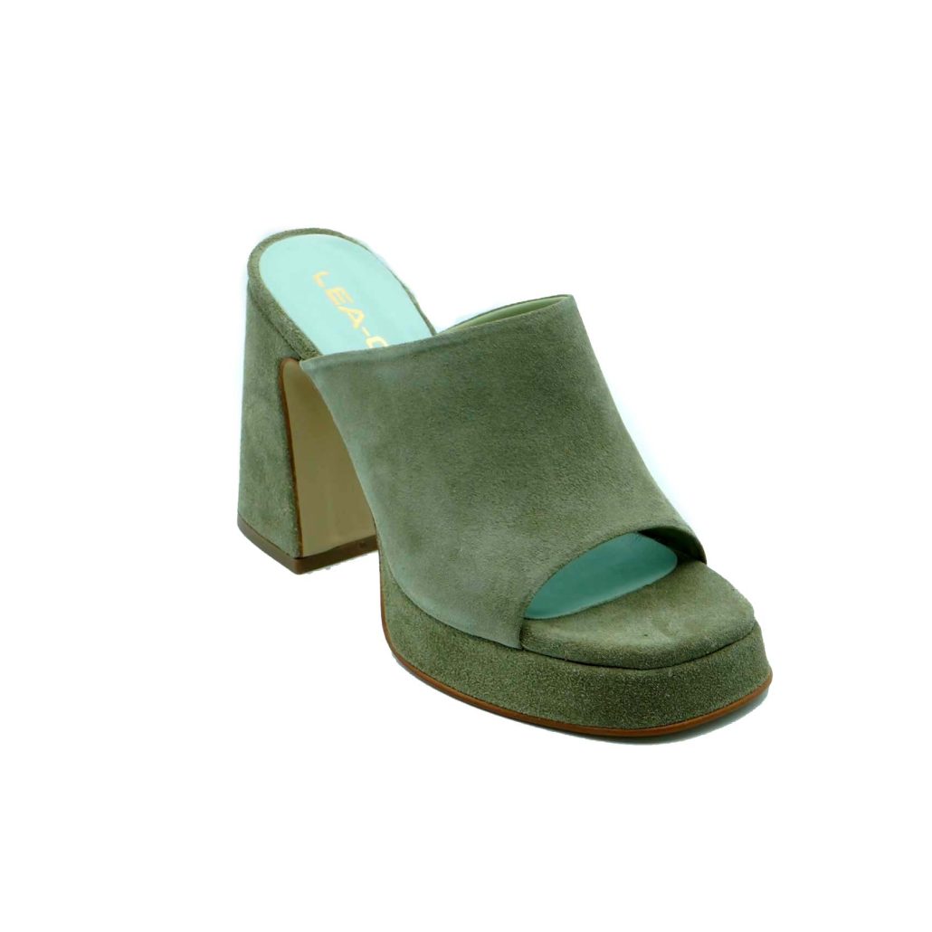Lea Gu sabot in camoscio, fascia frontale, tacco ricoperto 100mm plateau 20mm In Saldo