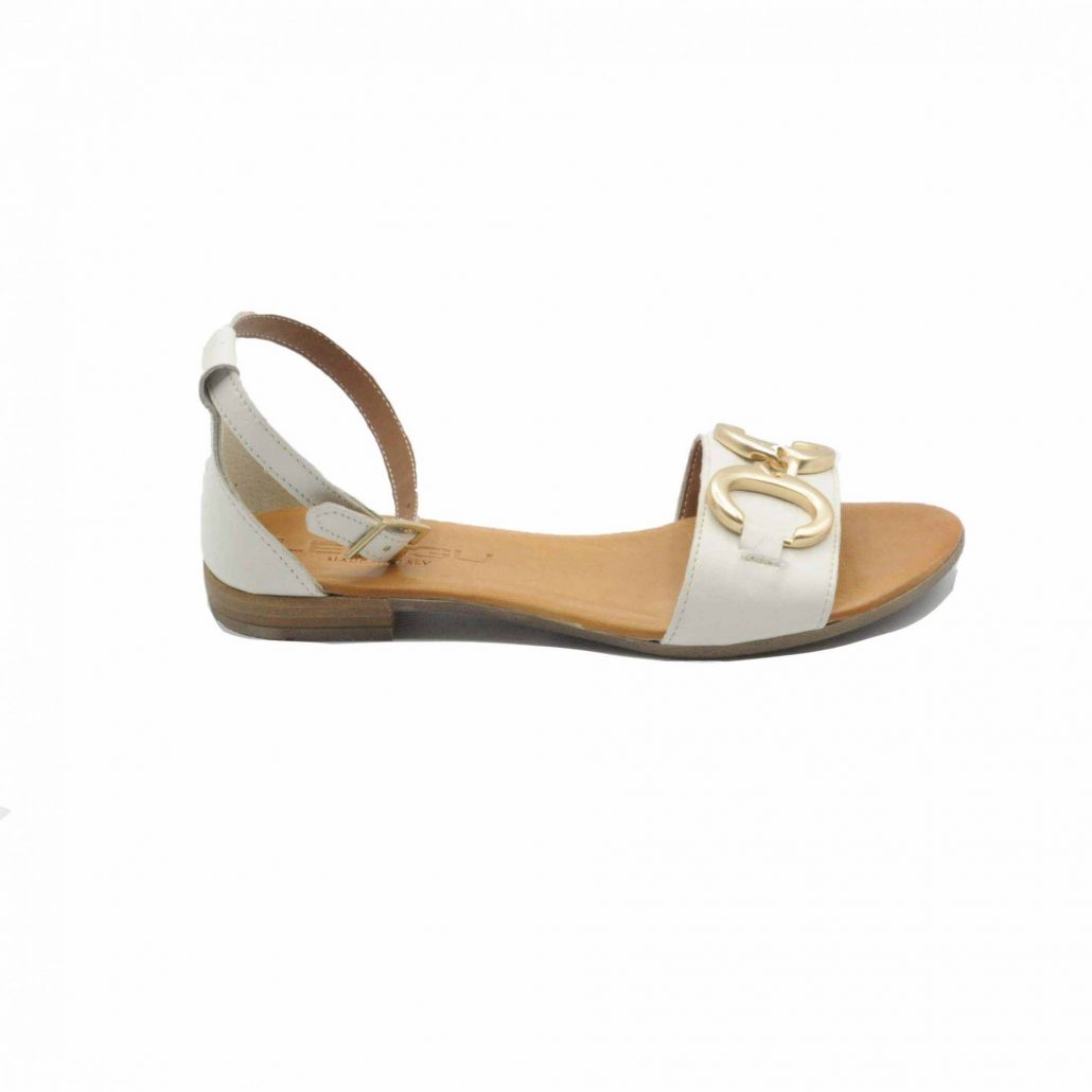 Lea Gu sandalino in nappa, fascia centrale con accessorio, allacciato in caviglia, tacco 15 mm Nuova