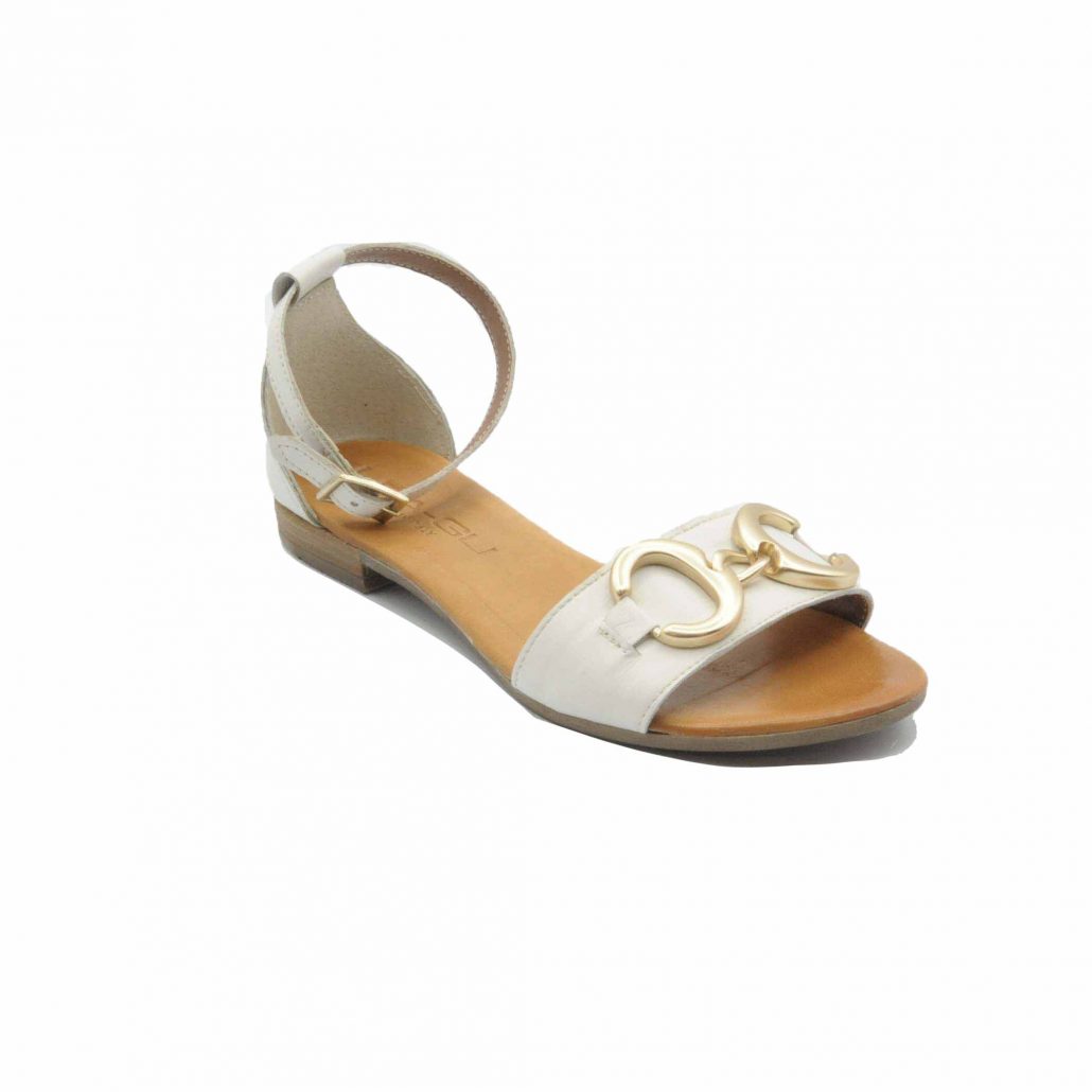 Lea Gu sandalino in nappa, fascia centrale con accessorio, allacciato in caviglia, tacco 15 mm Nuova