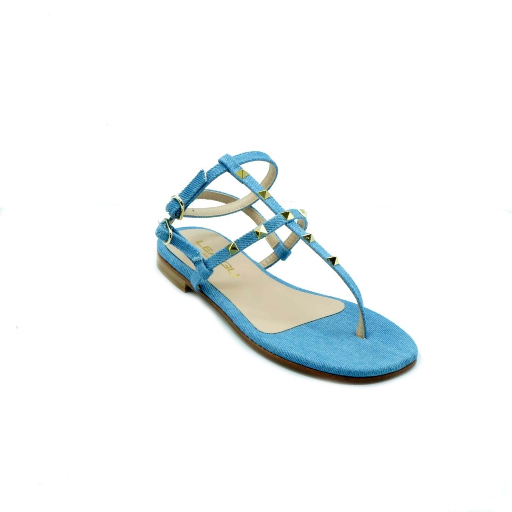 Lea Gu sandalo in jeans, borchie frontali, cinturino alla caviglia, tacco 10mm Promozione