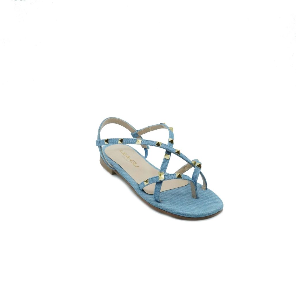 Lea Gu sandalo in jeans, borchie frontali, tacco 10mm Spedizione Gratuita