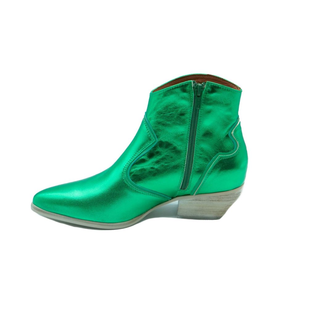 Lea Gu texano in nappa laminata con inserti in nappa, zip interna, tacco 40mm Shopping Online
