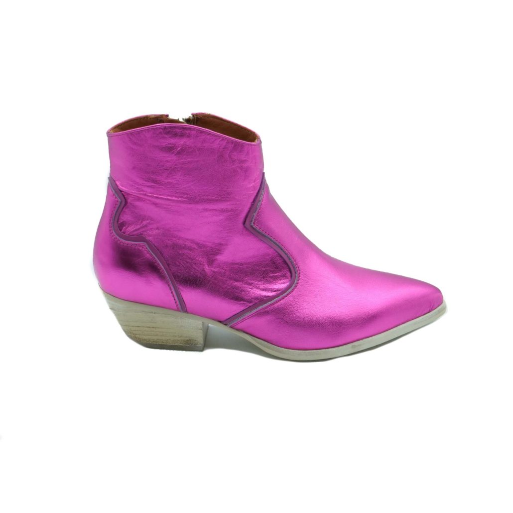 Lea Gu texano in nappa laminata con inserti in nappa, zip interna, tacco 40mm Shopping Online