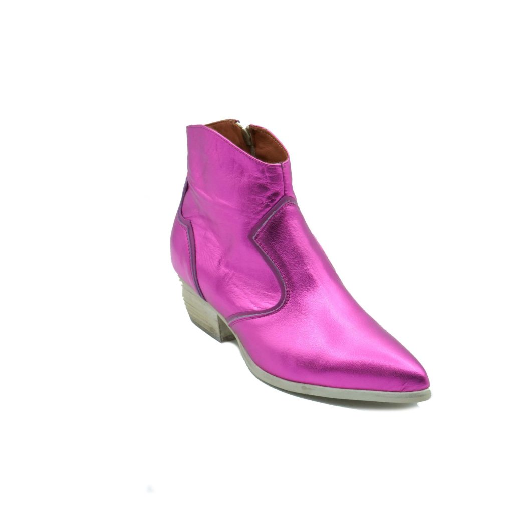 Lea Gu texano in nappa laminata con inserti in nappa, zip interna, tacco 40mm Shopping Online