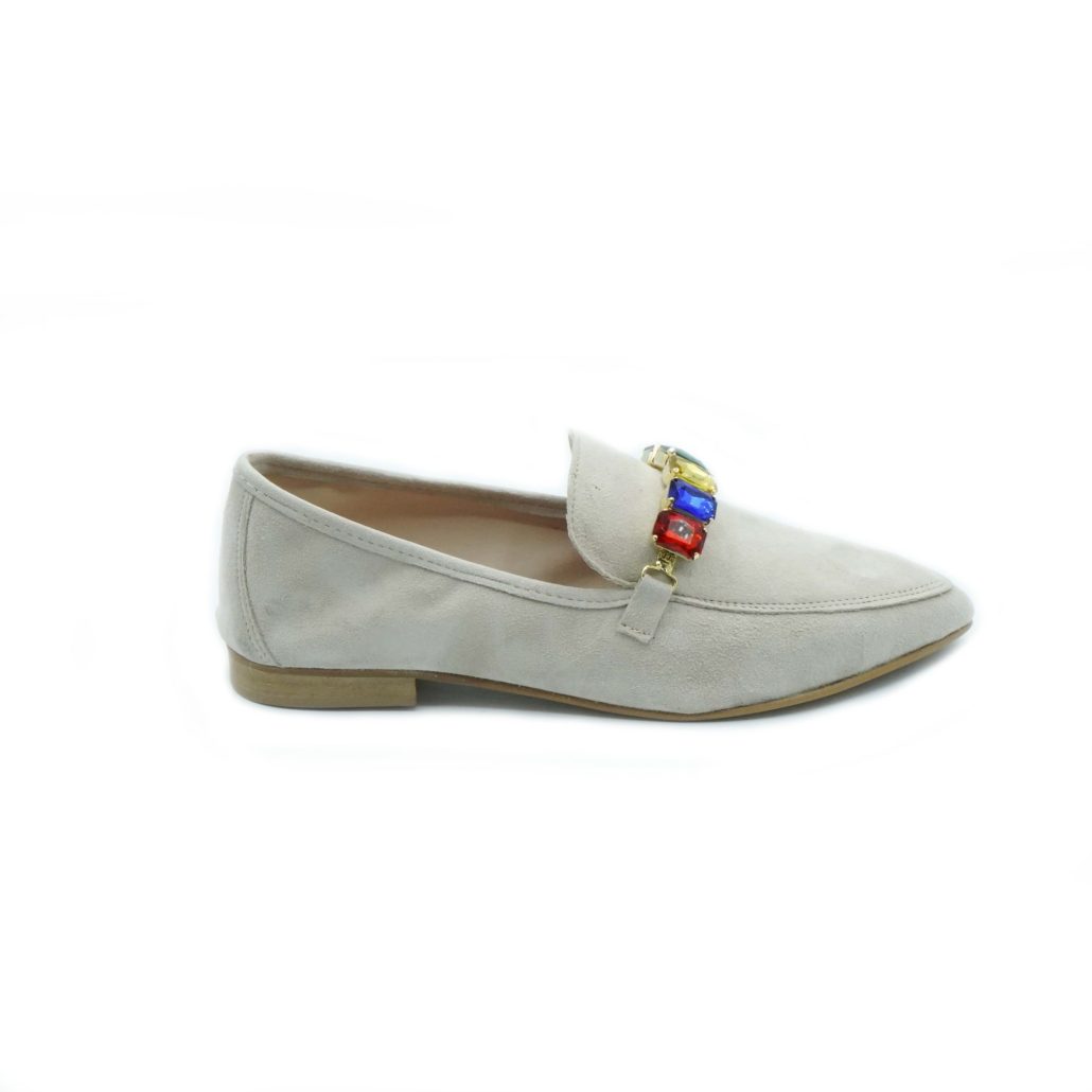 Lea Gu mocassino in camoscio, accessorio frontale, tacco 10mm