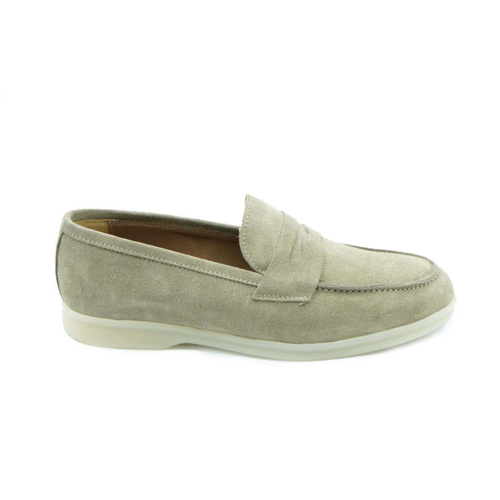 Lea Gu mocassino in camoscio, bocca di leone frontale, fondo gomma 20mm