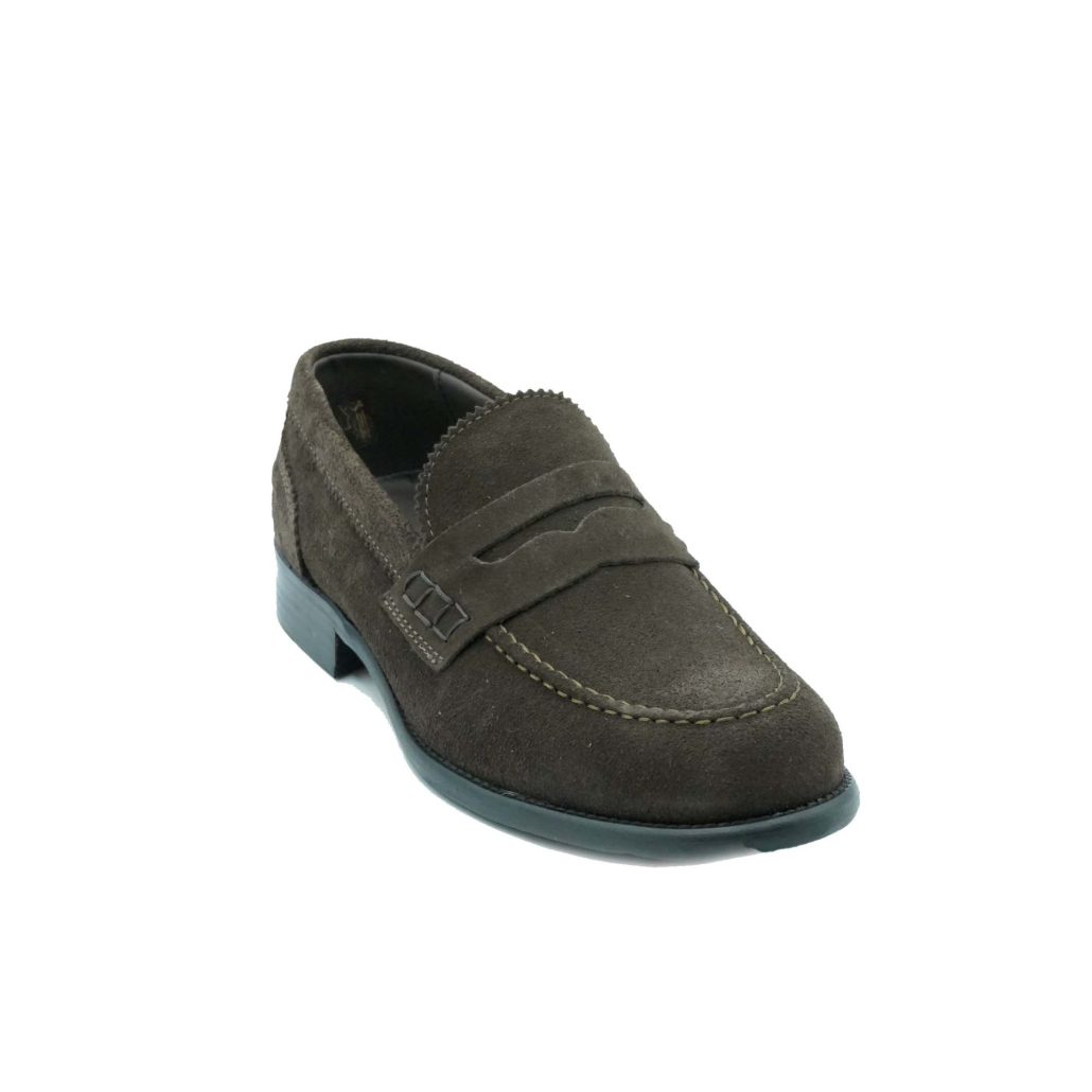 Lea Gu mocassino in camoscio, bocca di leone frontale, tacco 25mm In Vendita