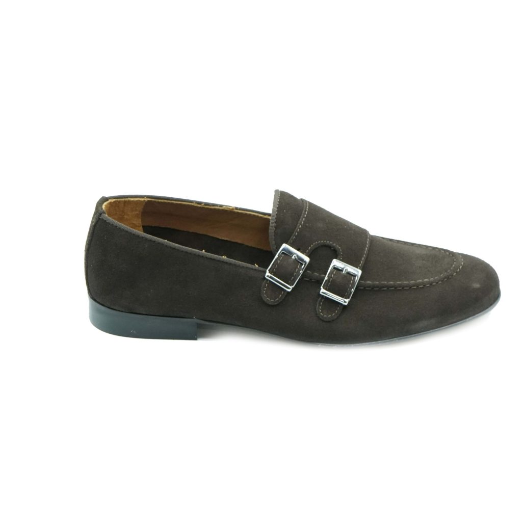 Lea Gu mocassino in camoscio, doppia fibbia frontale, tacco 20mm Saldi