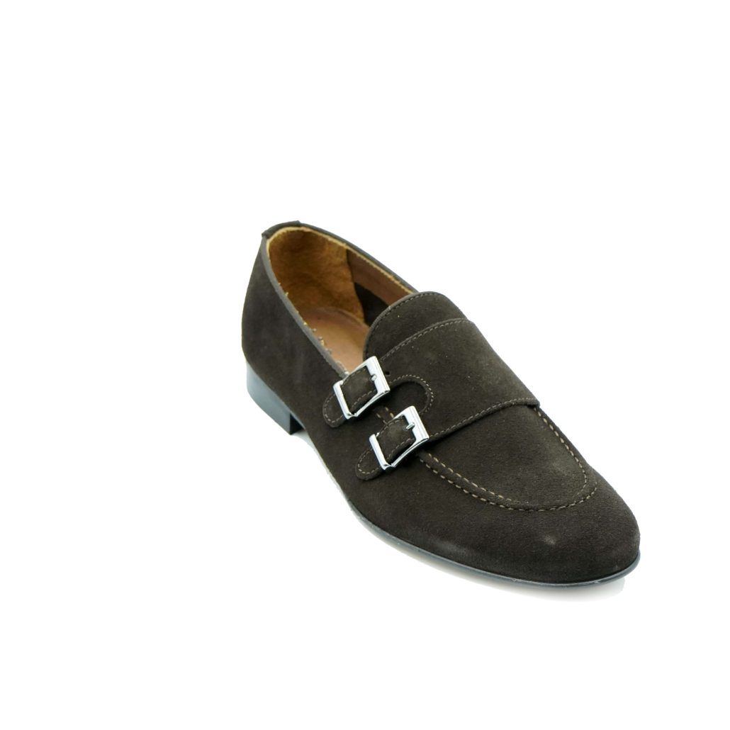 Lea Gu mocassino in camoscio, doppia fibbia frontale, tacco 20mm Saldi