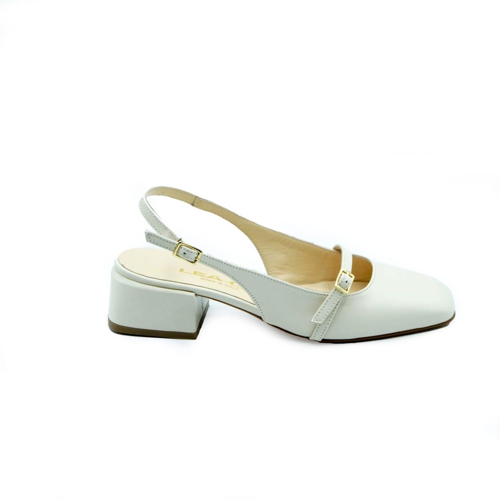 Lea Gu slingback in nappa, punta quadrata, cinturino frontale, tacco 35mm In Saldo