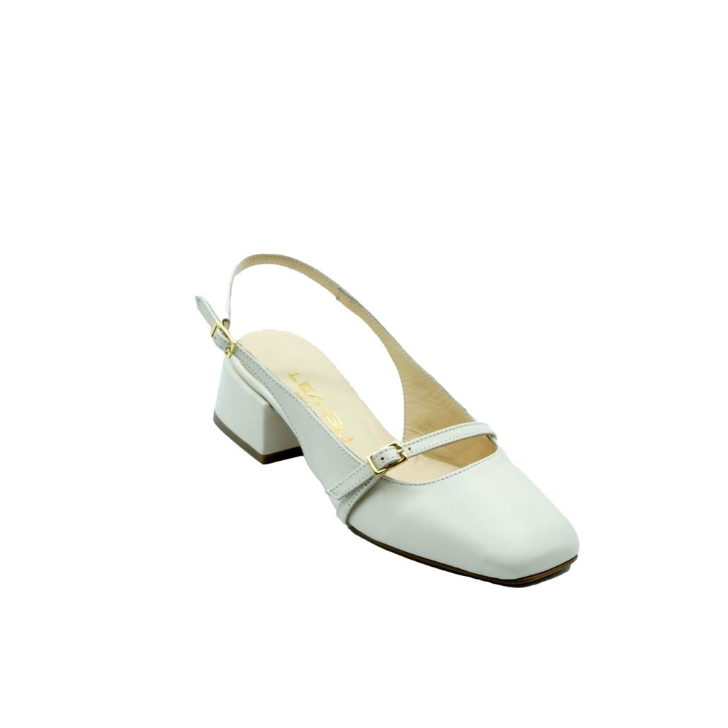 Lea Gu slingback in nappa, punta quadrata, cinturino frontale, tacco 35mm In Saldo