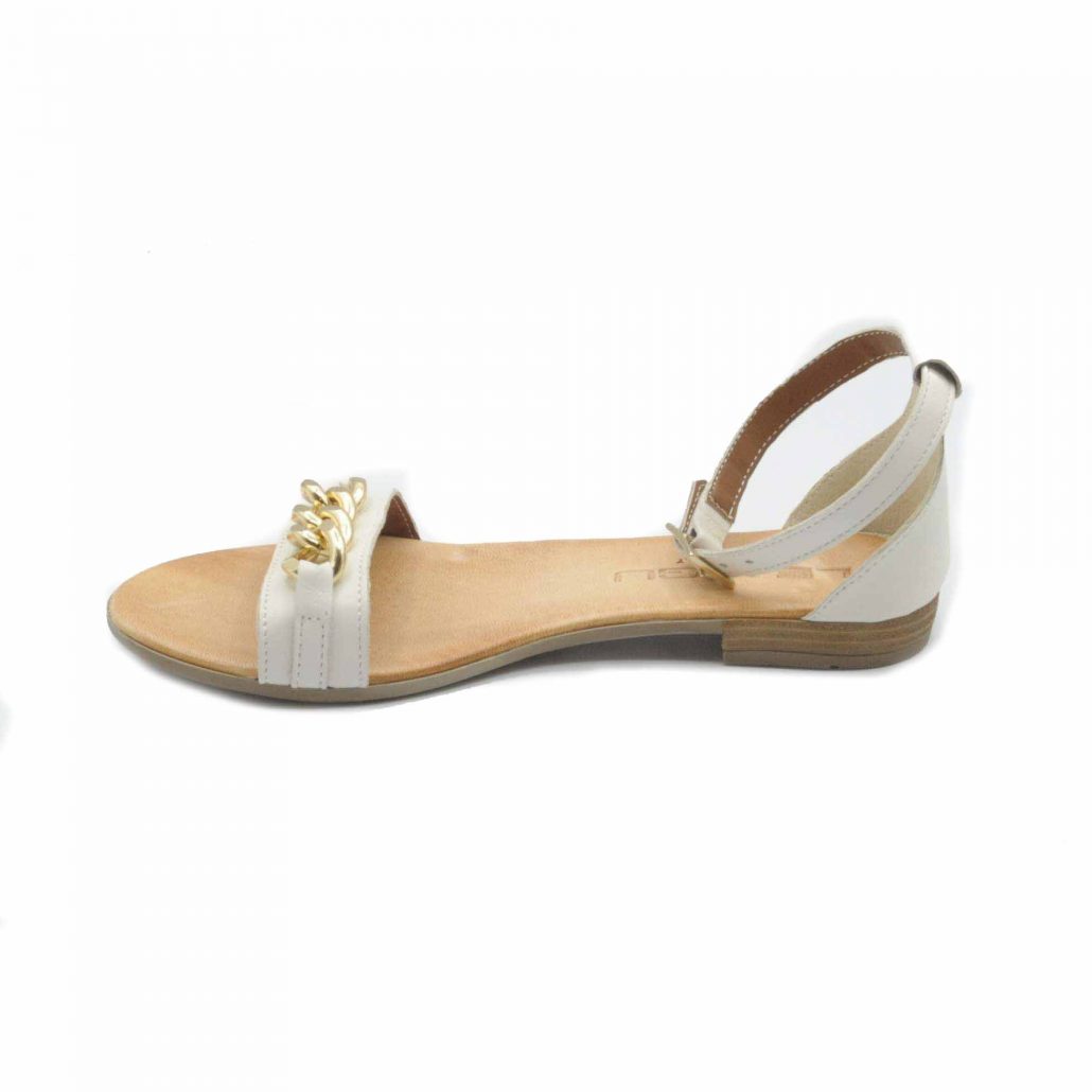 Lea Gu sandalo in nappa, fascia con accessorio oro centrale, cinturino alla caviglia, tacco 15 mm Qualità Garantita