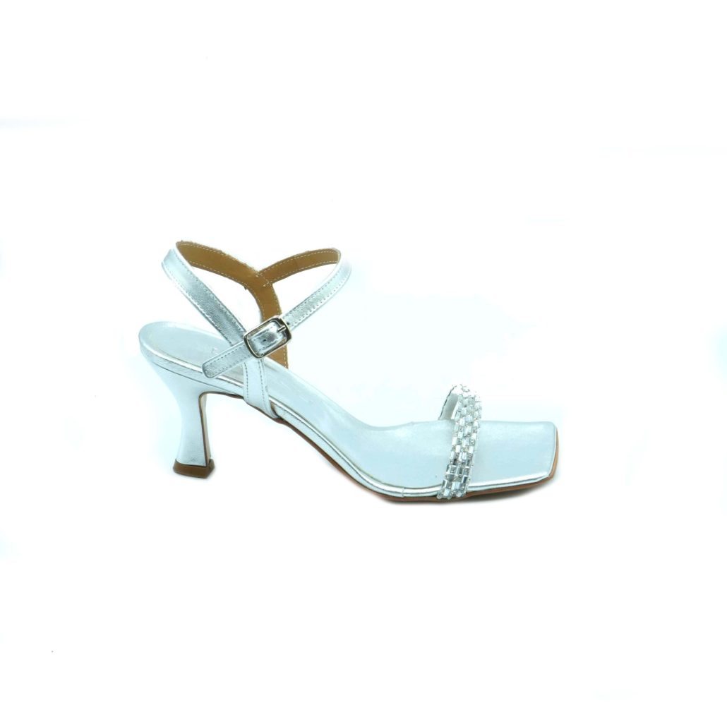 Lea Gu sandalo in nappa, fascia frontale con strass, punta quadrata, chiusura sul collo del piede, tacco ricoperto 70mm Fino Al -60%