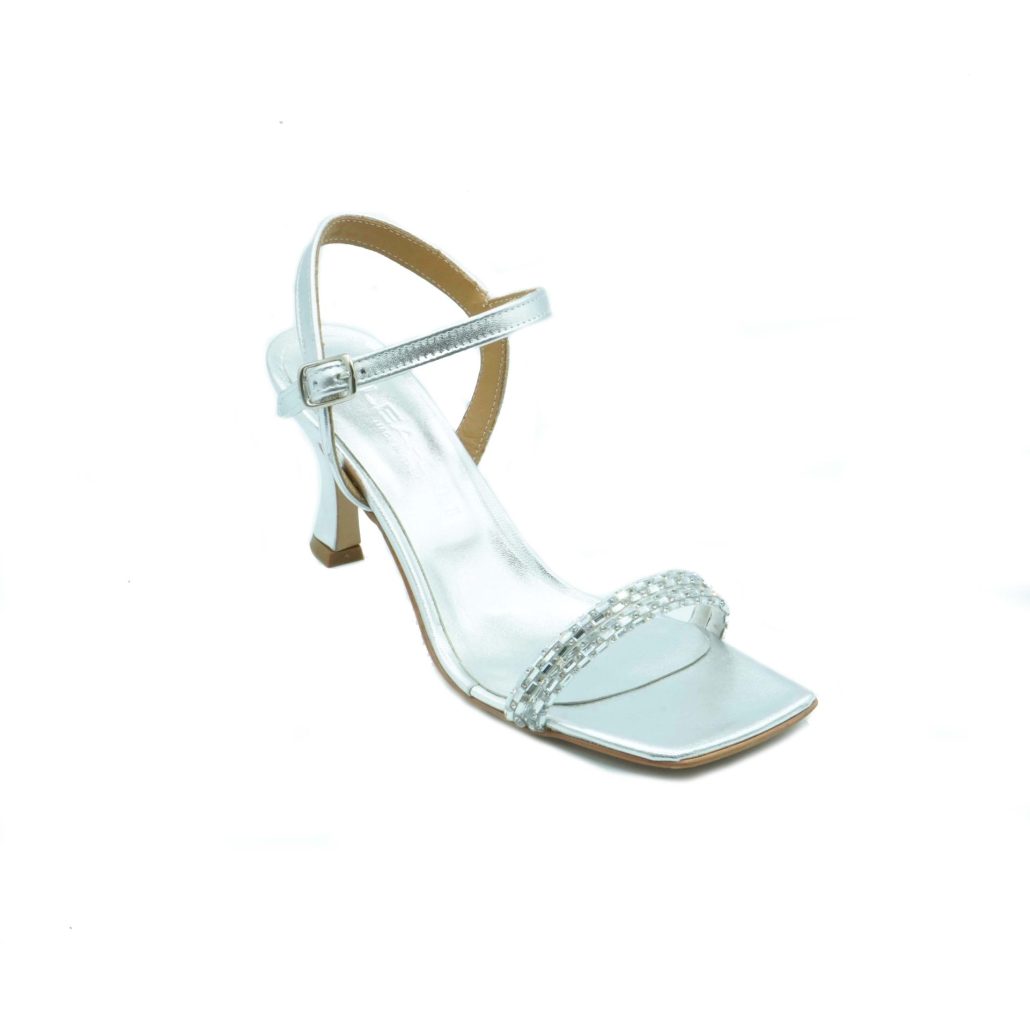 Lea Gu sandalo in nappa, fascia frontale con strass, punta quadrata, chiusura sul collo del piede, tacco ricoperto 70mm Fino Al -60%