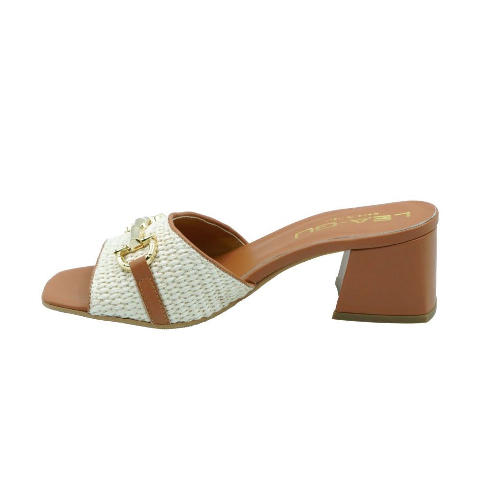 Lea Gu sandalo in nappa, fascia frontale in rafia con accessorio, tacco 50mm Shopping Online