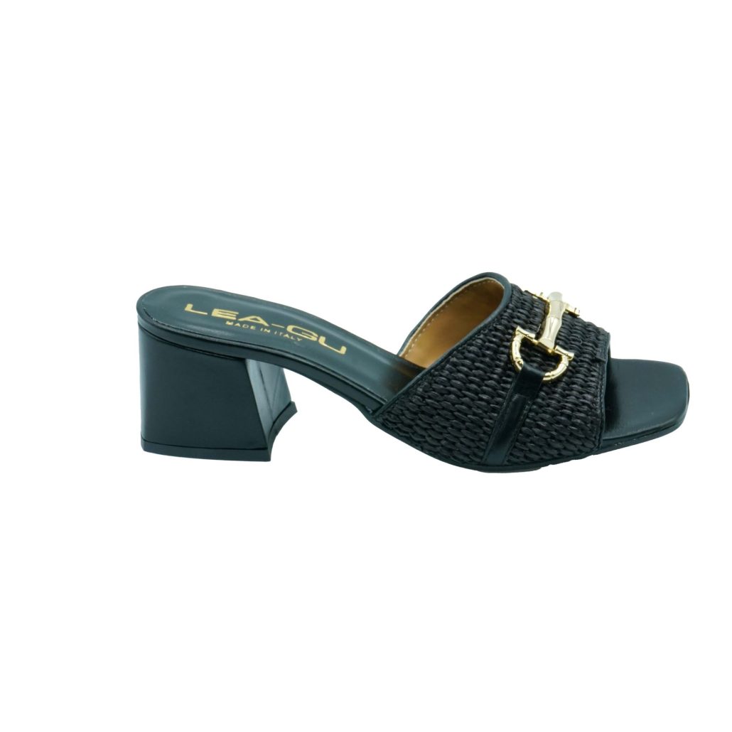 Lea Gu sandalo in nappa, fascia frontale in rafia con accessorio, tacco 50mm Shopping Online