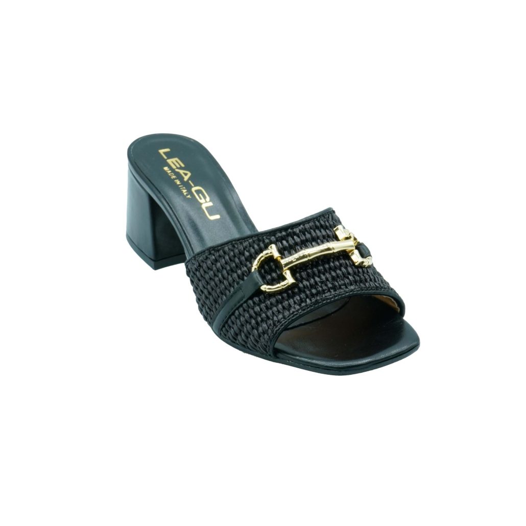 Lea Gu sandalo in nappa, fascia frontale in rafia con accessorio, tacco 50mm Shopping Online