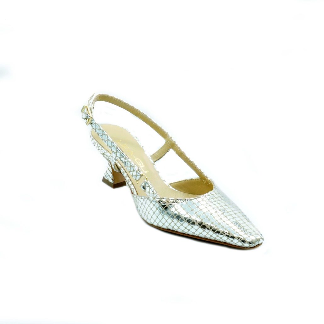 Lea Gu slingback in nappa stampata laminata ,tacco 50mm Saldi