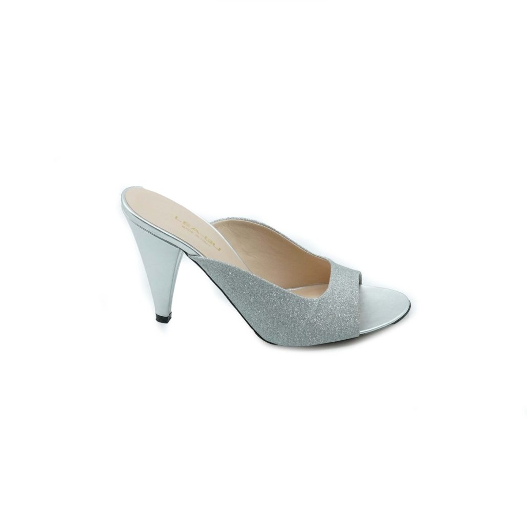 Lea Gu sandalo in nappa laminata, fascia frontale, tacco 85mm
