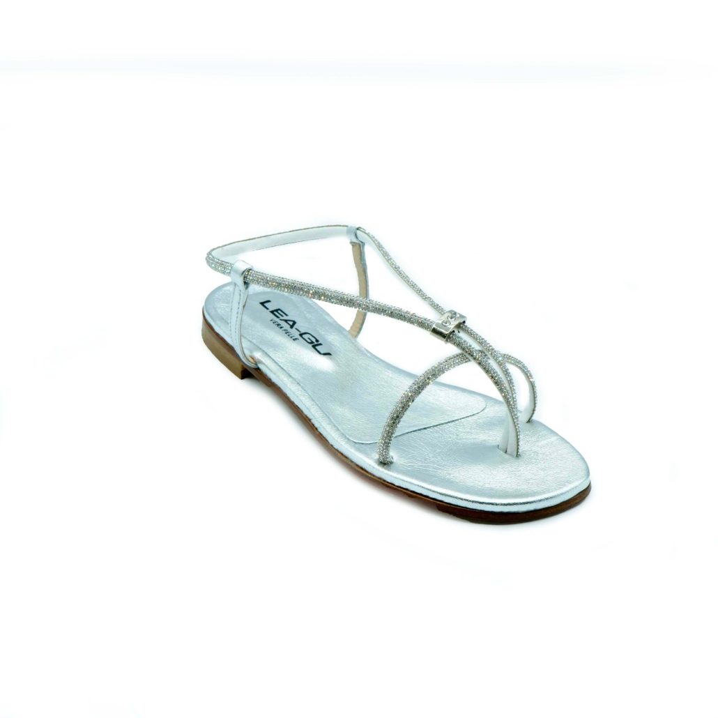 Lea Gu sandalo in nappa laminata, strass frontali, tacco 10mm 2025